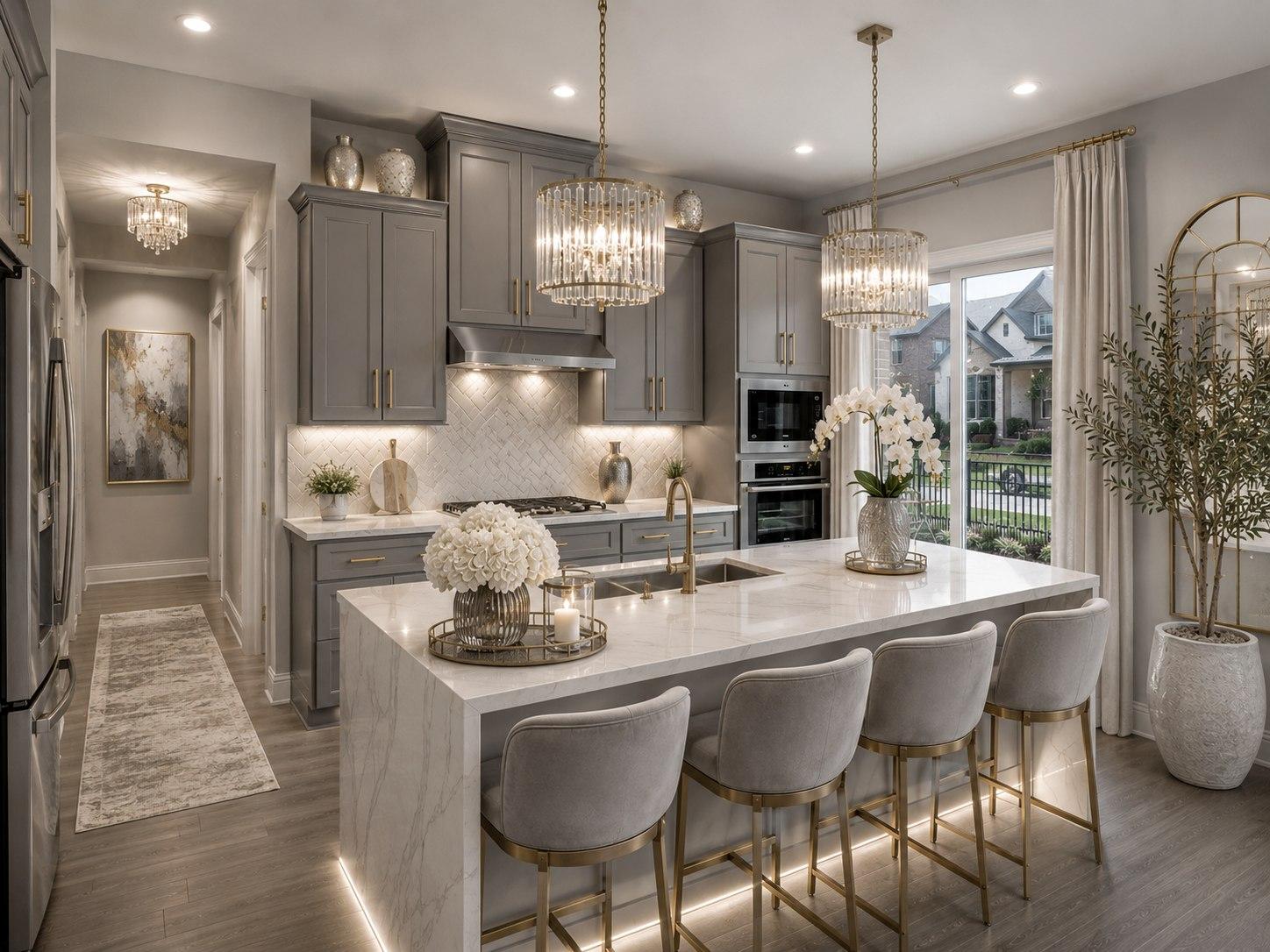 Concept rendering: a luxury kitchen styling concept with waterfall island