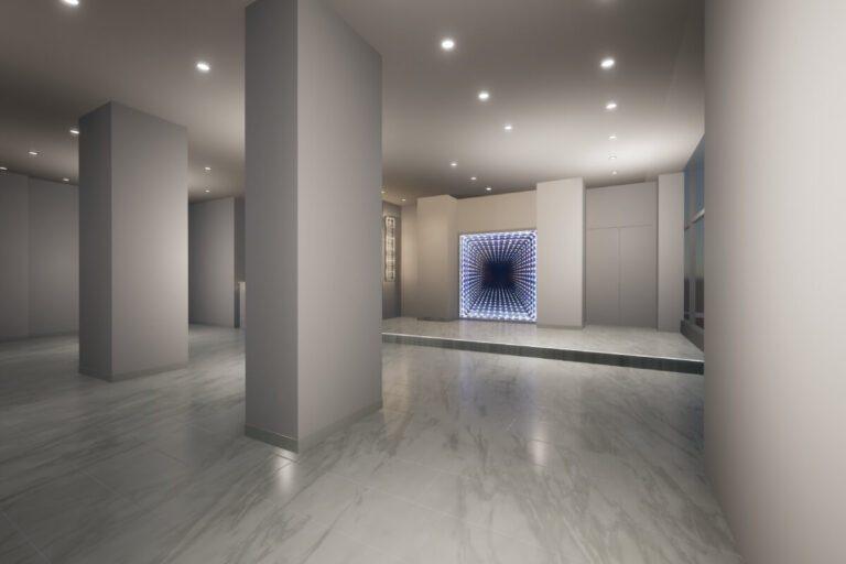 Before: the empty marble event space prior to the Draft Night design concept